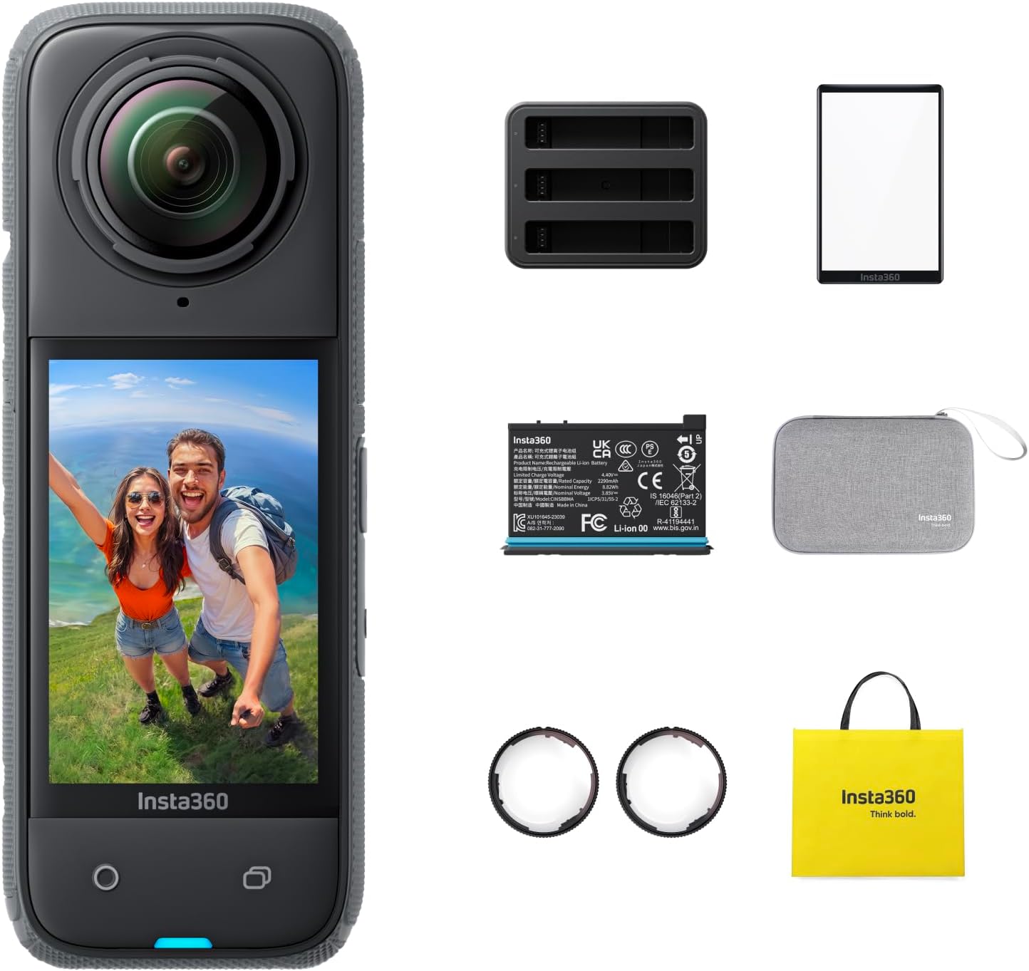 Insta360 X4 Standard Bundle - Waterproof 8K 360 Action Camera, 4K Wide-Angle Video, Invisible Selfie Stick Effect, Removable Lens Guards, 135 Min Battery Life, AI Editing, Stabilization