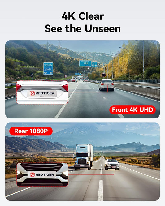 REDTIGER Dash Cam Front Rear, 4K/2.5K Full HD Dash Camera for Cars, Included 32GB Card, Built-in Wi-Fi GPS, 3.18” IPS Screen, Night Vision, 170°Wide Angle, WDR, 24H Parking Mode(F7NP)